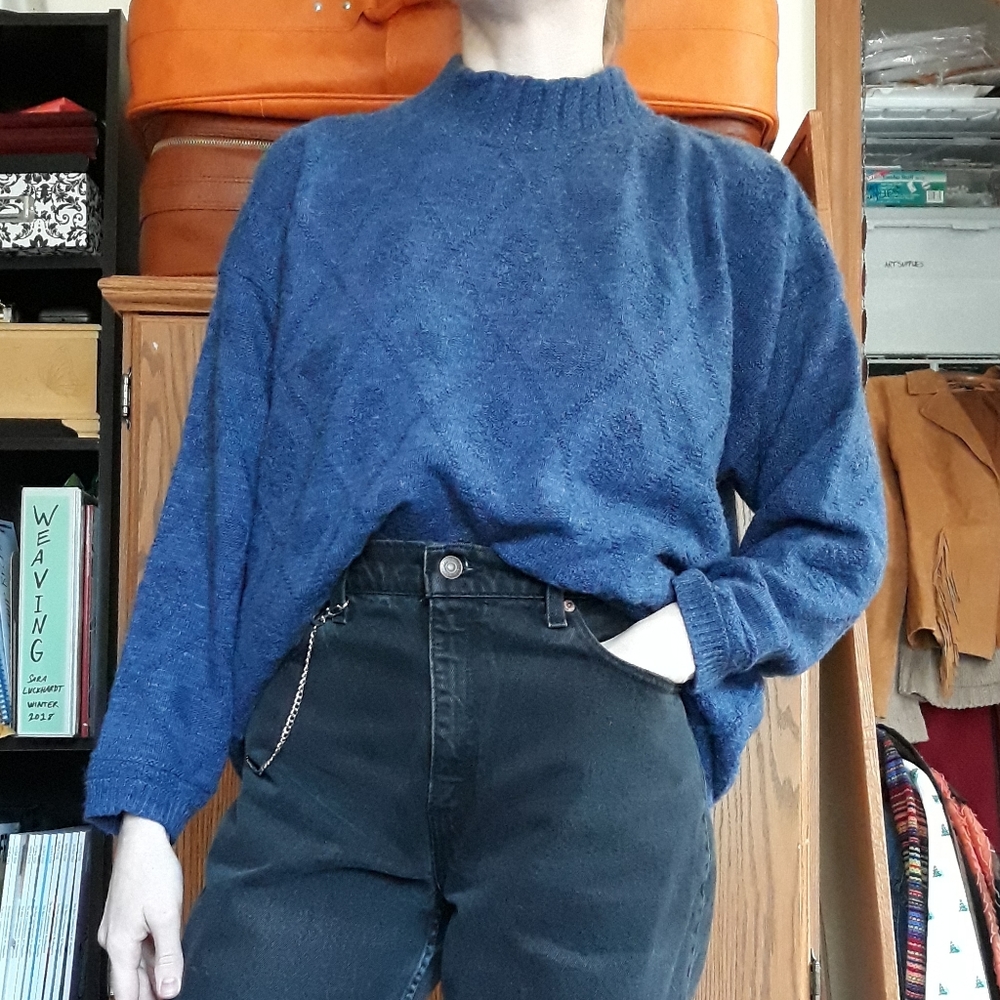 80s Dana Scott Heart Knit Turtleneck Mock Neck Sweater